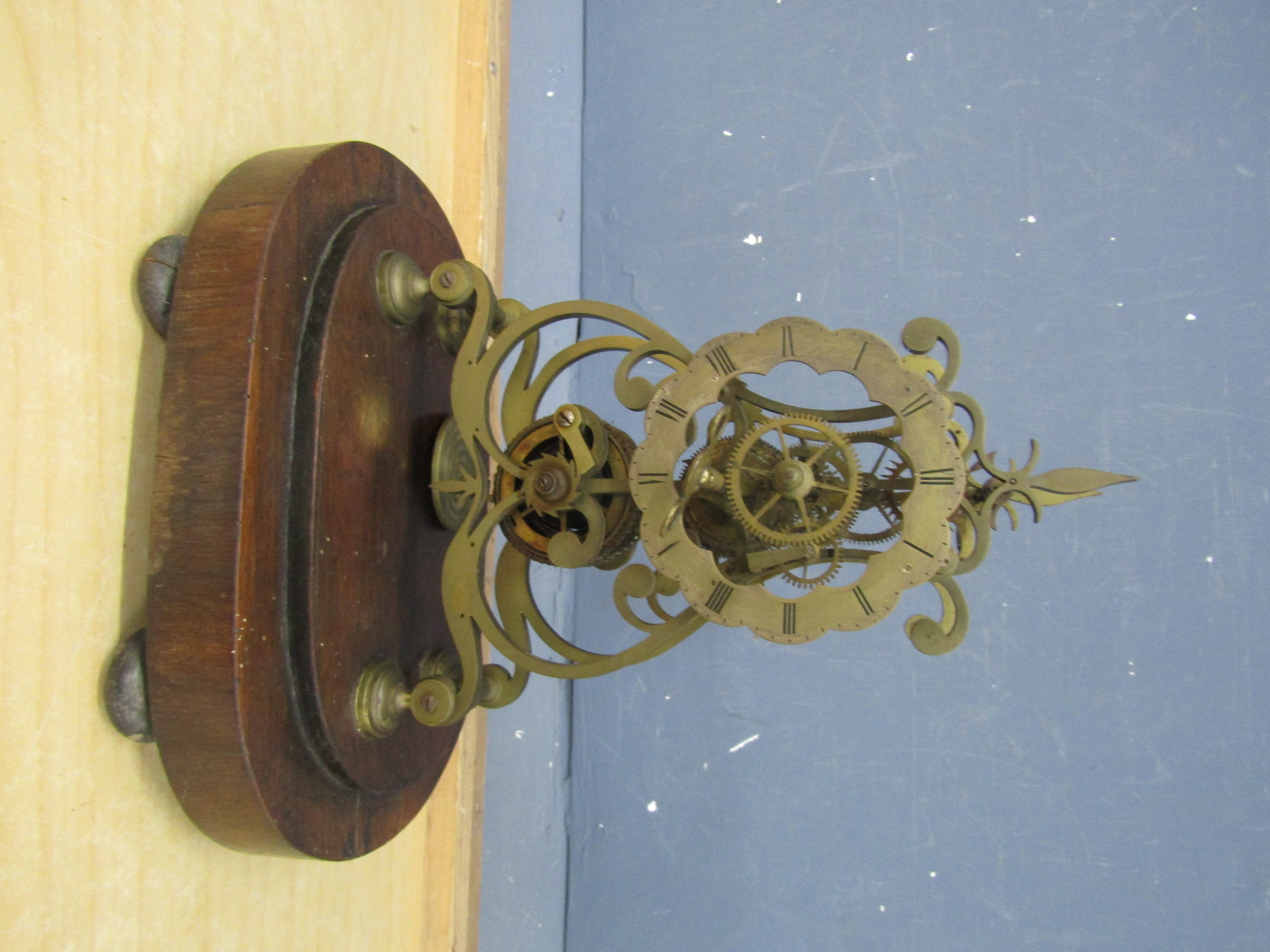 Brass fusee skeleton clock (missing glass dome and hands)