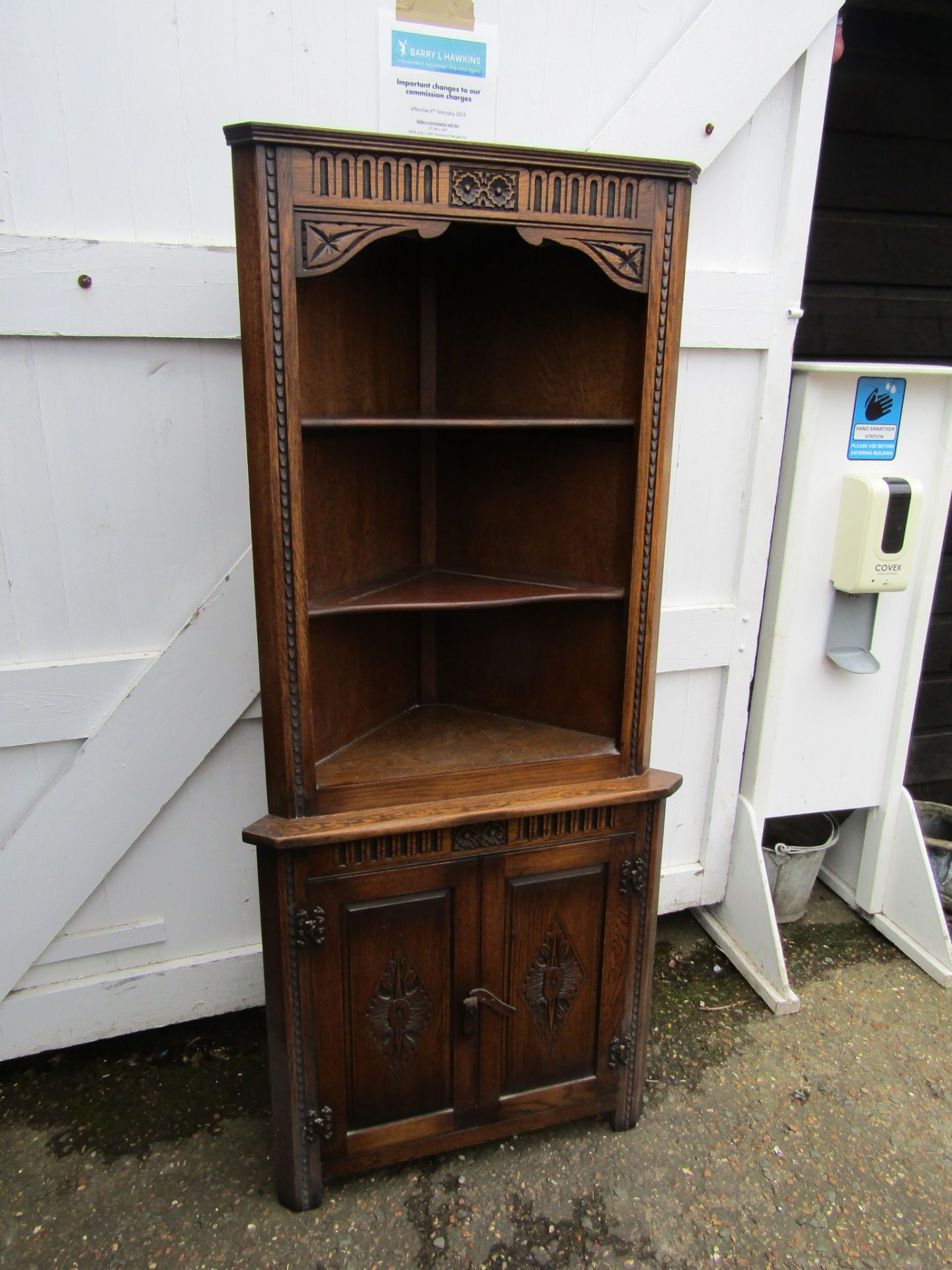 Oak Old Charm style corner cabinet H176cm W77cm D43cm approx