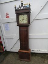 Barker of Framlingham, Suffolk, oak cased Grandfather clock with pendulum (no weights and in need of