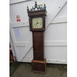 Barker of Framlingham, Suffolk, oak cased Grandfather clock with pendulum (no weights and in need of