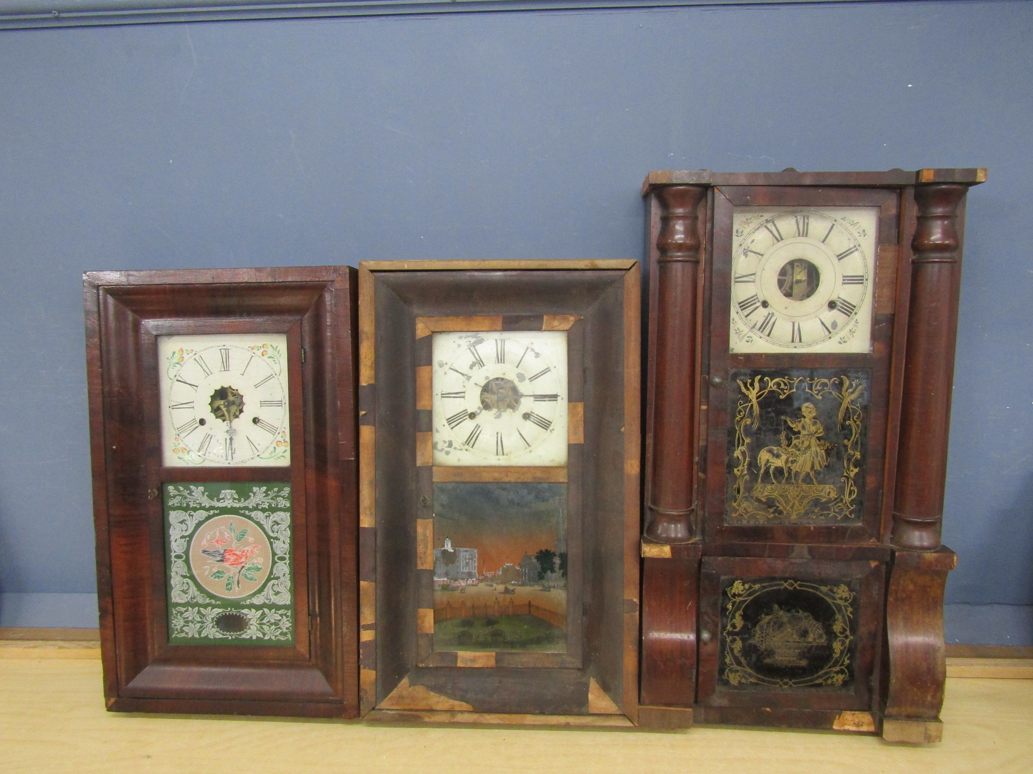 3 American Ogee wall clocks (all in need of some restoration)