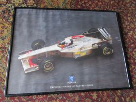 Formula 1 Peugeot print signed by Martin Brundle, framed and glazed 62cm x 82cm approx