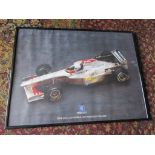 Formula 1 Peugeot print signed by Martin Brundle, framed and glazed 62cm x 82cm approx