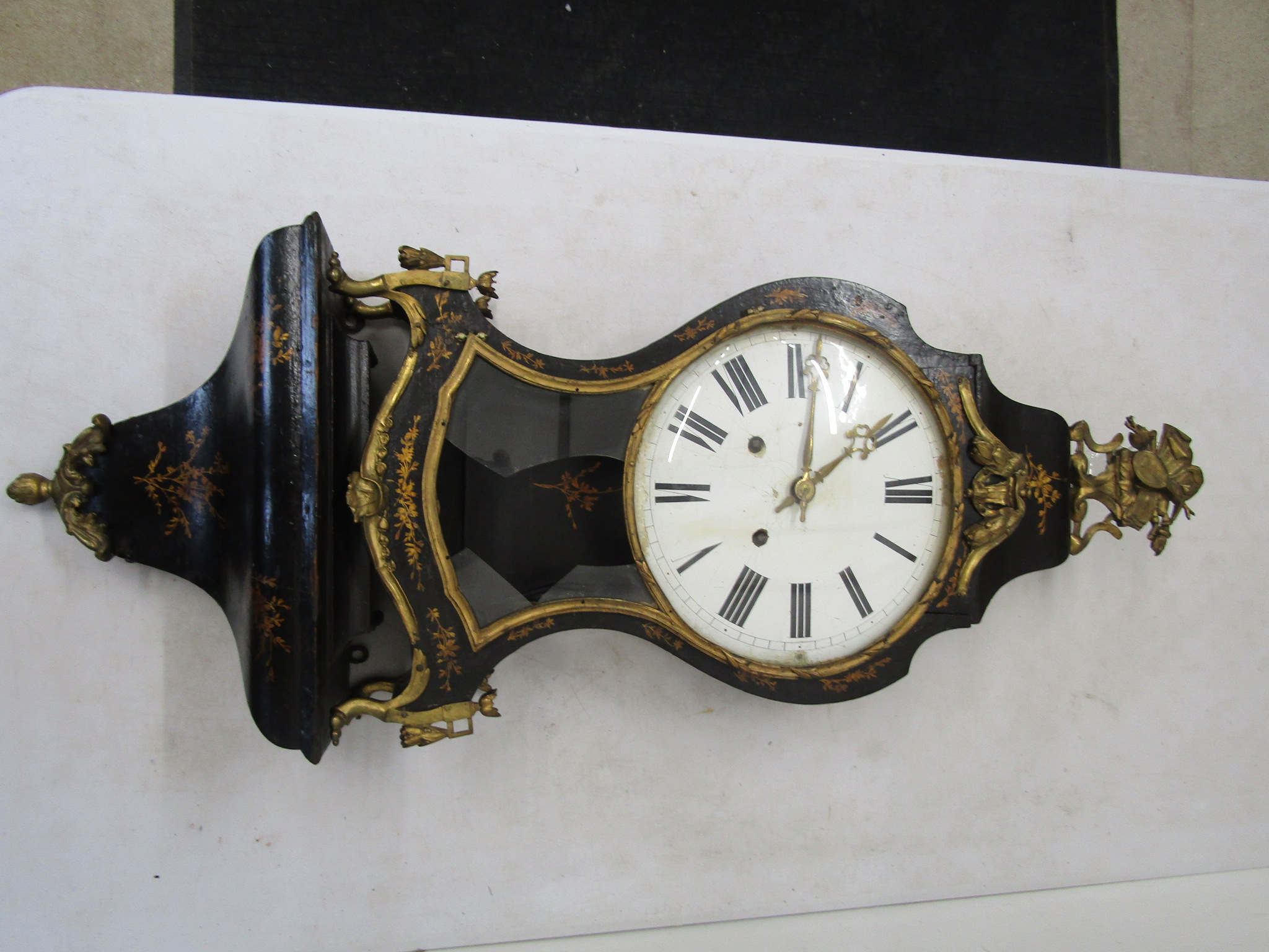 19th Century Swiss style striking bracket clock with Ormolu decoration, pendulum and key (needs some