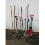 Garden tools to include forks and hoes etc