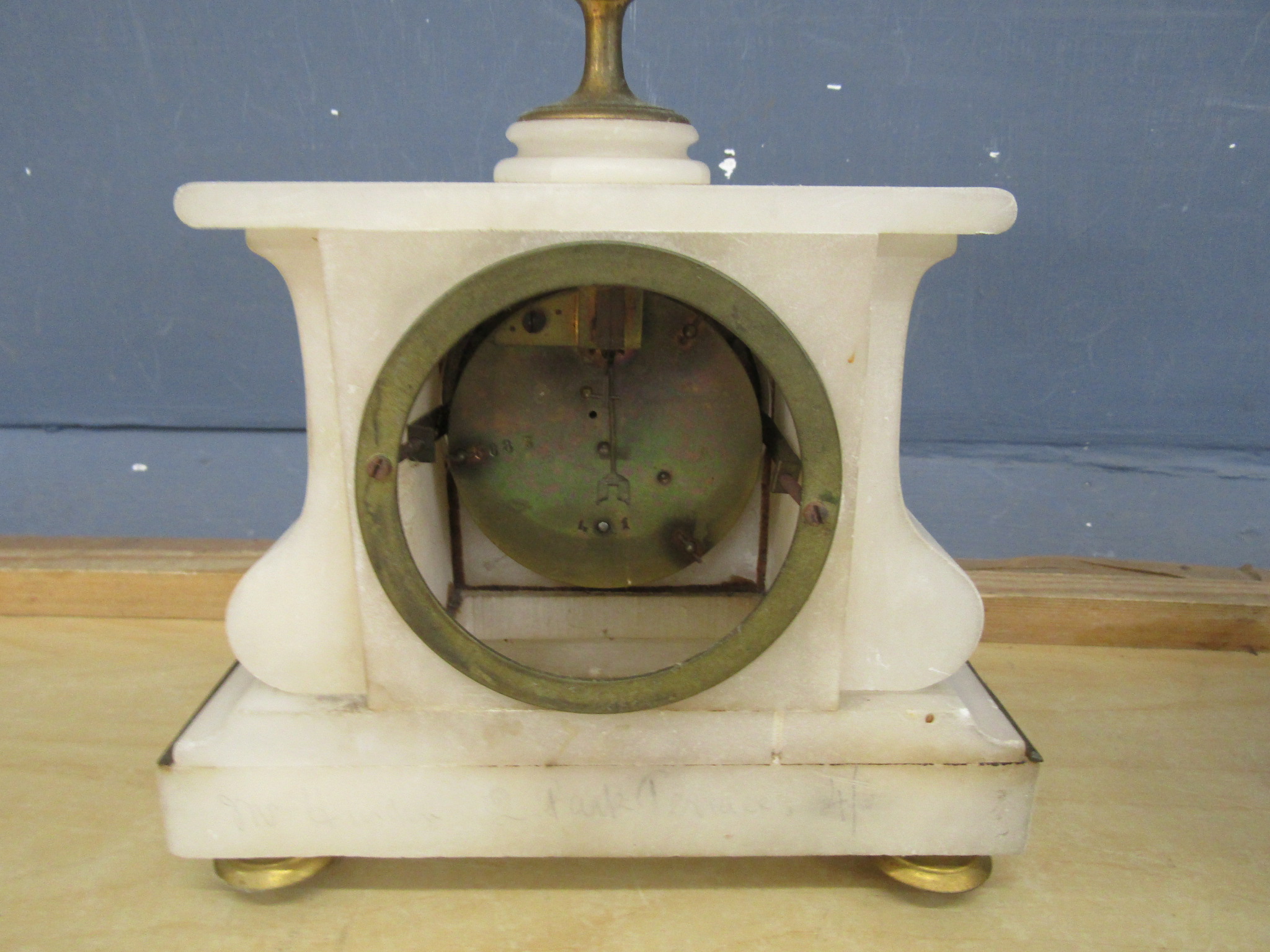 German movement striking mantel clock with ebonised case, French alabaster timepiece and another - Image 6 of 7