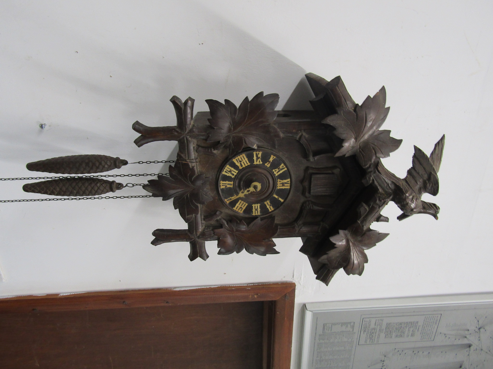 Early Camerer, Cuss & Co cuckoo clock with weights (needs some restoration)