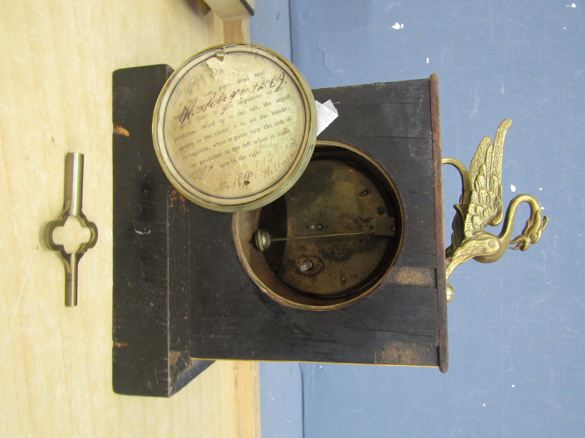 German movement striking mantel clock with ebonised case, French alabaster timepiece and another - Image 7 of 7