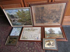 Framed paintings, maps and prints