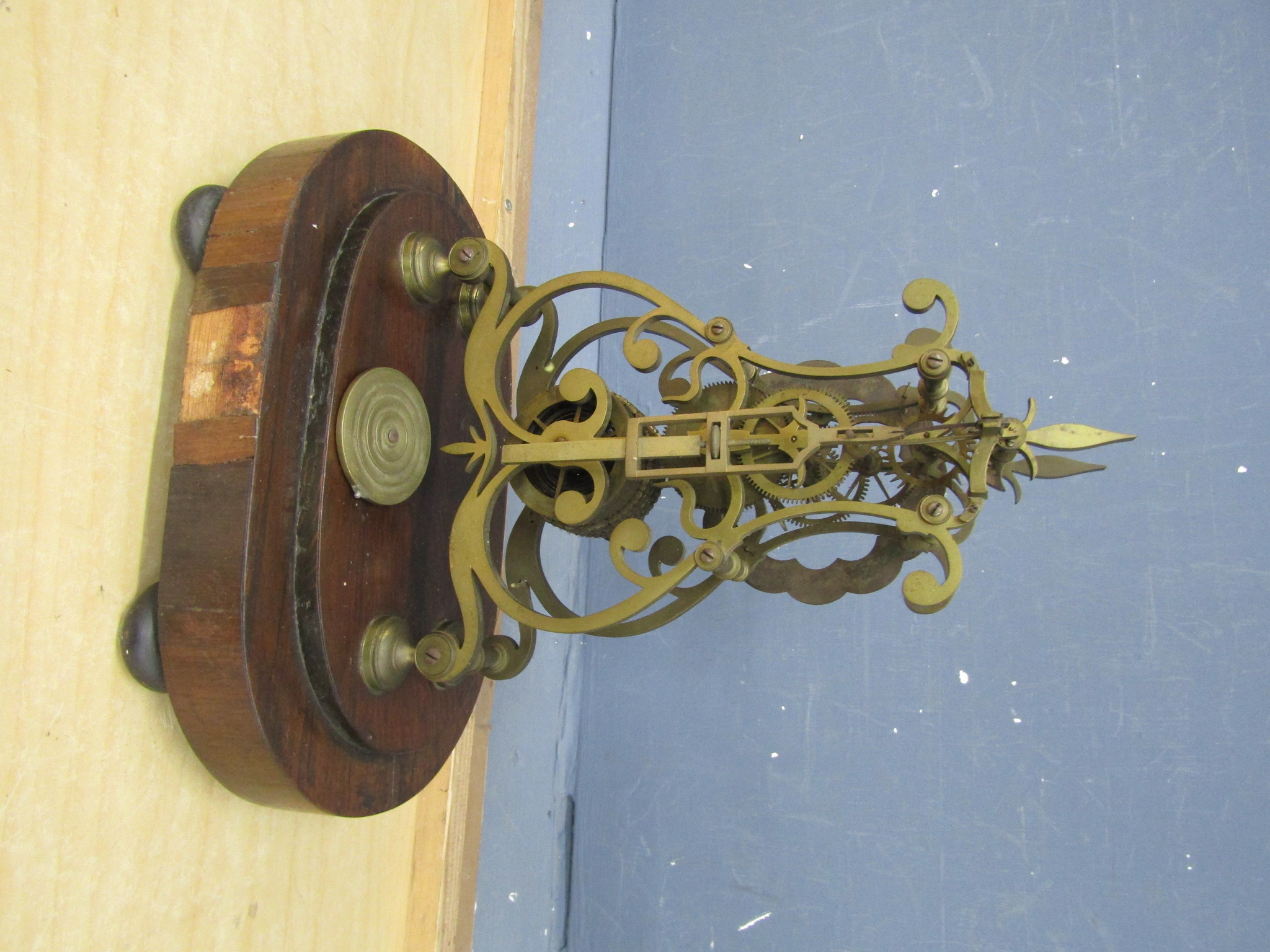 Brass fusee skeleton clock (missing glass dome and hands) - Image 3 of 5