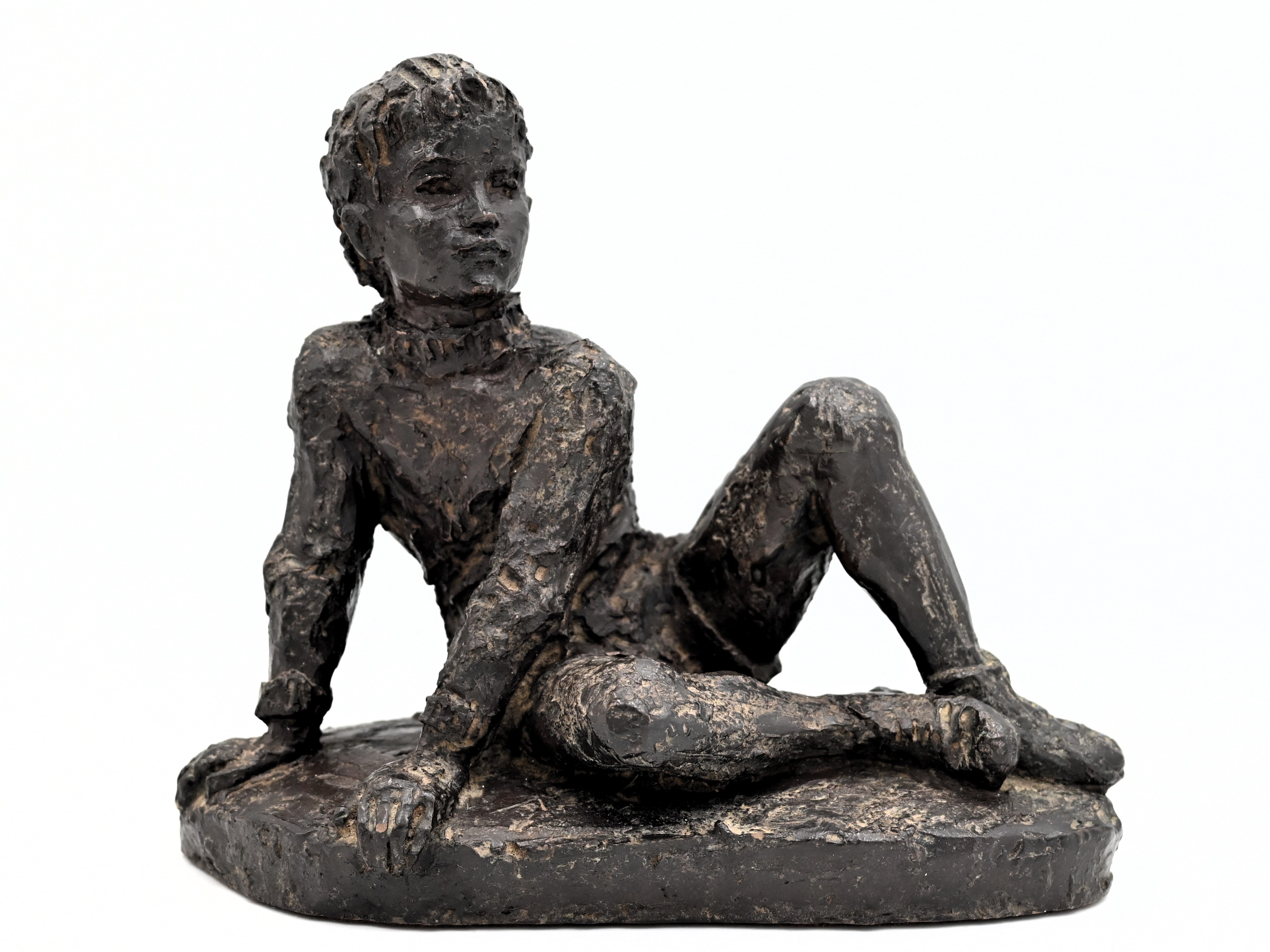 Karin Jonzen RBA FRBS, British 1914-1998 - Boy sitting; bronze resin, signed with initials on - Image 2 of 2