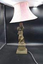 Table lamp, sculptured cherub holding a vase  37cm tall