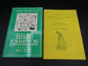 Signed cricket book by Brian Johnston plus a booklet of Norfolk county cricket