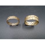 2 x 9ct  gold Celtic style bands largest size U, smallest size P, total weight 5.51g