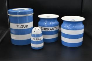 4 x T G Green Cornish Ware blue and white vintage containers to include flour jar with lid with
