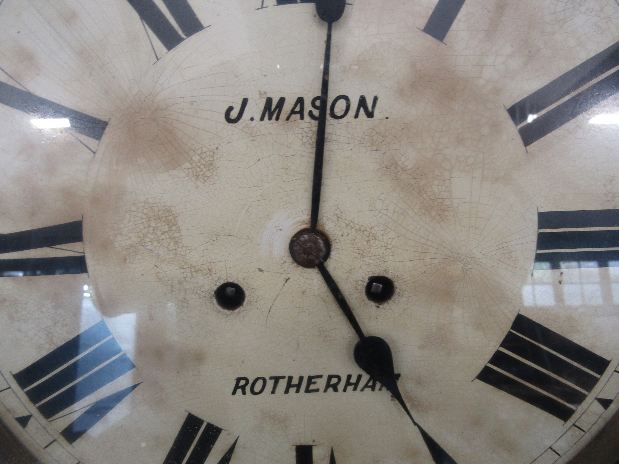 1860's J. Mason, Rotherham twin fusee drop dial striking wall clock in walnut case (needs some - Image 3 of 7