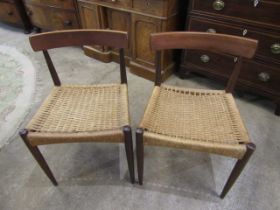 2 mid-century Danish teak cane dinning chairs