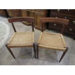 2 mid-century Danish teak cane dinning chairs