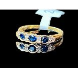 18ct gold diamond and sapphire half eternity ring, size P, total weight 3.15g - has a very small