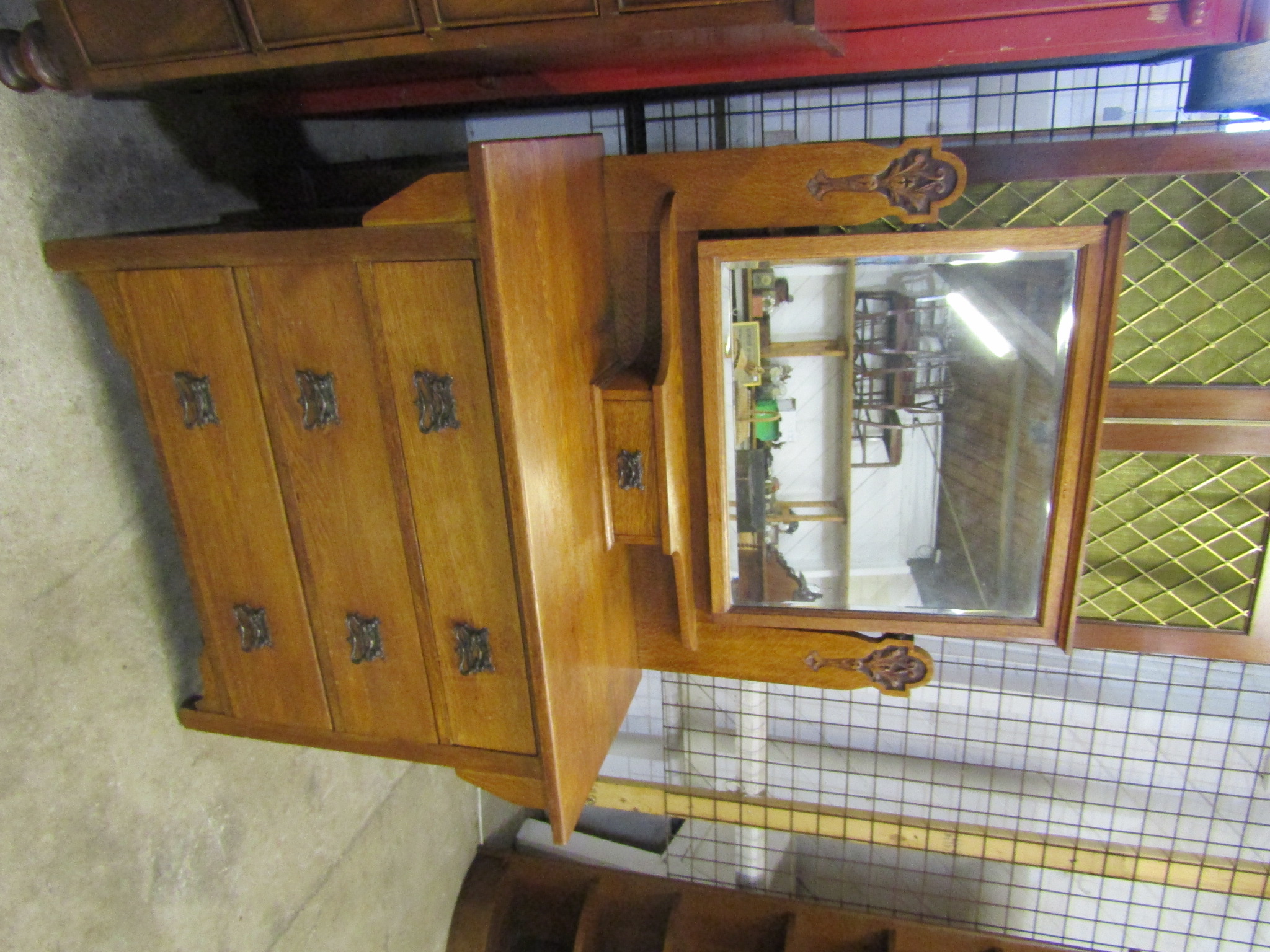 Oak 3 drawer dressing table with mirror H157cm W107cm D48cm approx