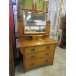 Oak 3 drawer dressing table with mirror H157cm W107cm D48cm approx