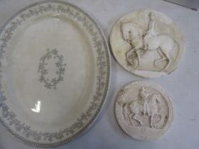 Meat plate and 2 plaster plaques