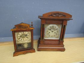 2 Wooden cased mantel clocks, one German, one American