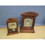 2 Wooden cased mantel clocks, one German, one American