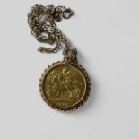 Queen Victoria 1900 full gold sovereign coin, loose mounted in 9ct gold pendant necklace, 10.5g