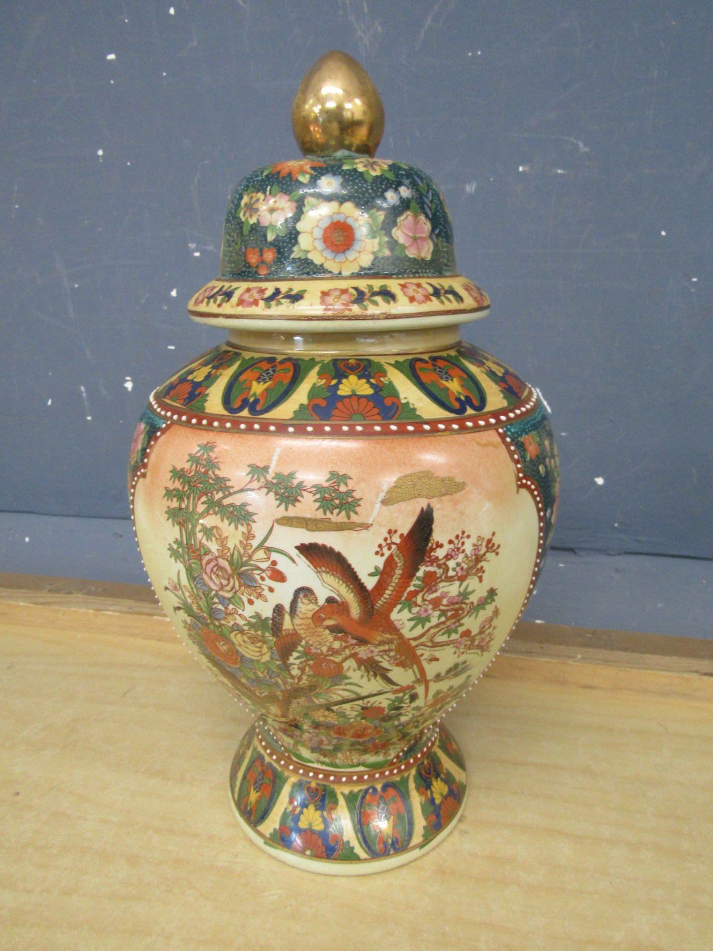 Japanese Satsuma lidded vase H38cm approx