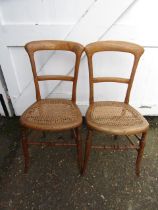 2 elm chairs with cane seats