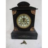 Ansonia clock co USA black slate mantel clock with key