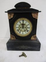 Ansonia clock co USA black slate mantel clock with key