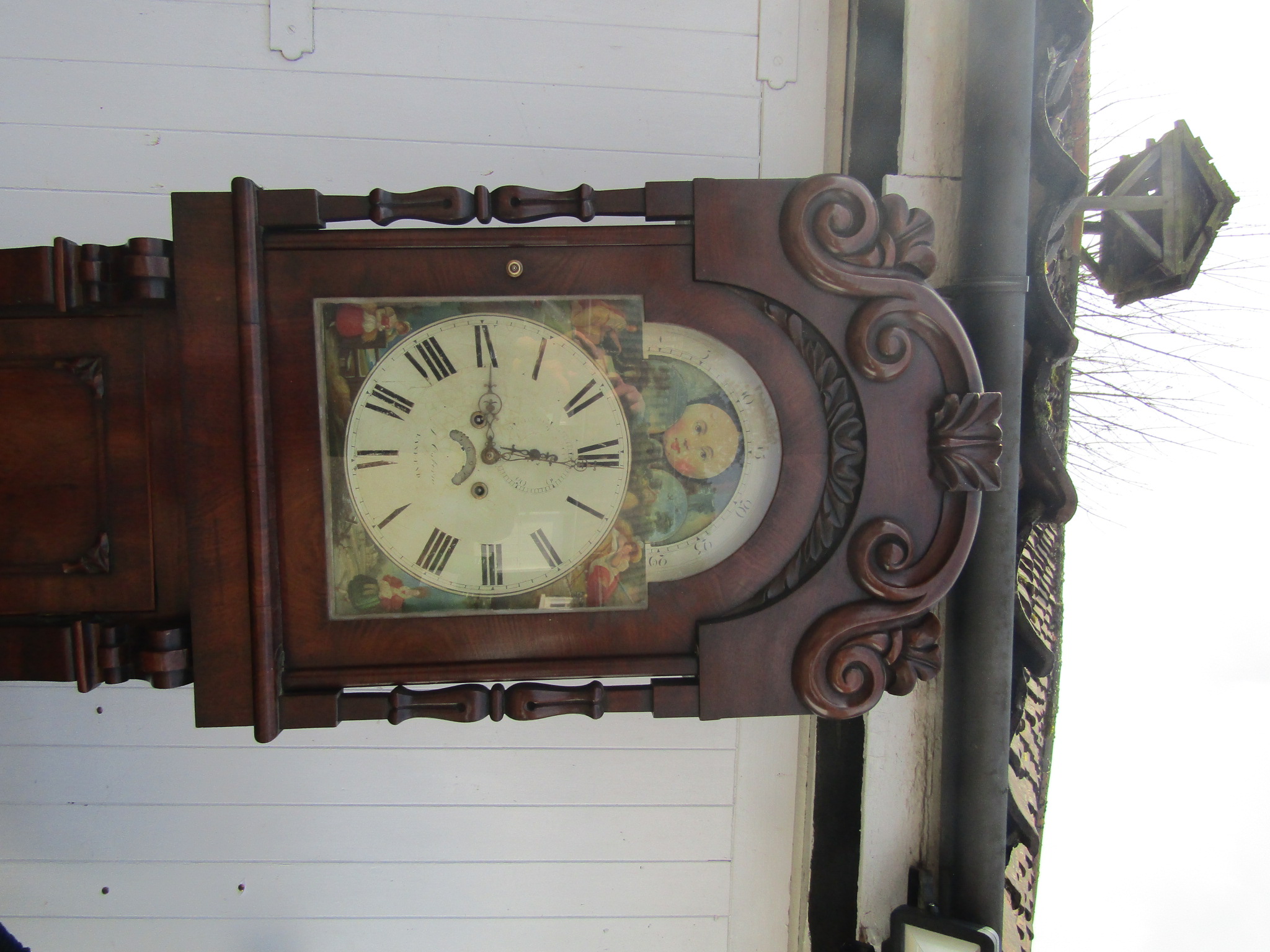 North country 19th century mahogany cased moon phase Grandfather clock with weights, pendulum and - Image 7 of 11