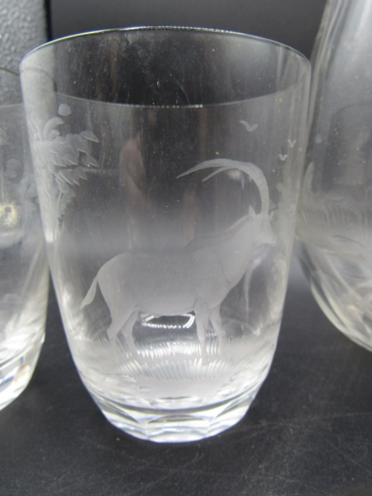 A Roland Ward 'Safari' pattern etched lemonade set comprising of an ovoid form jug with lion etching - Image 6 of 10