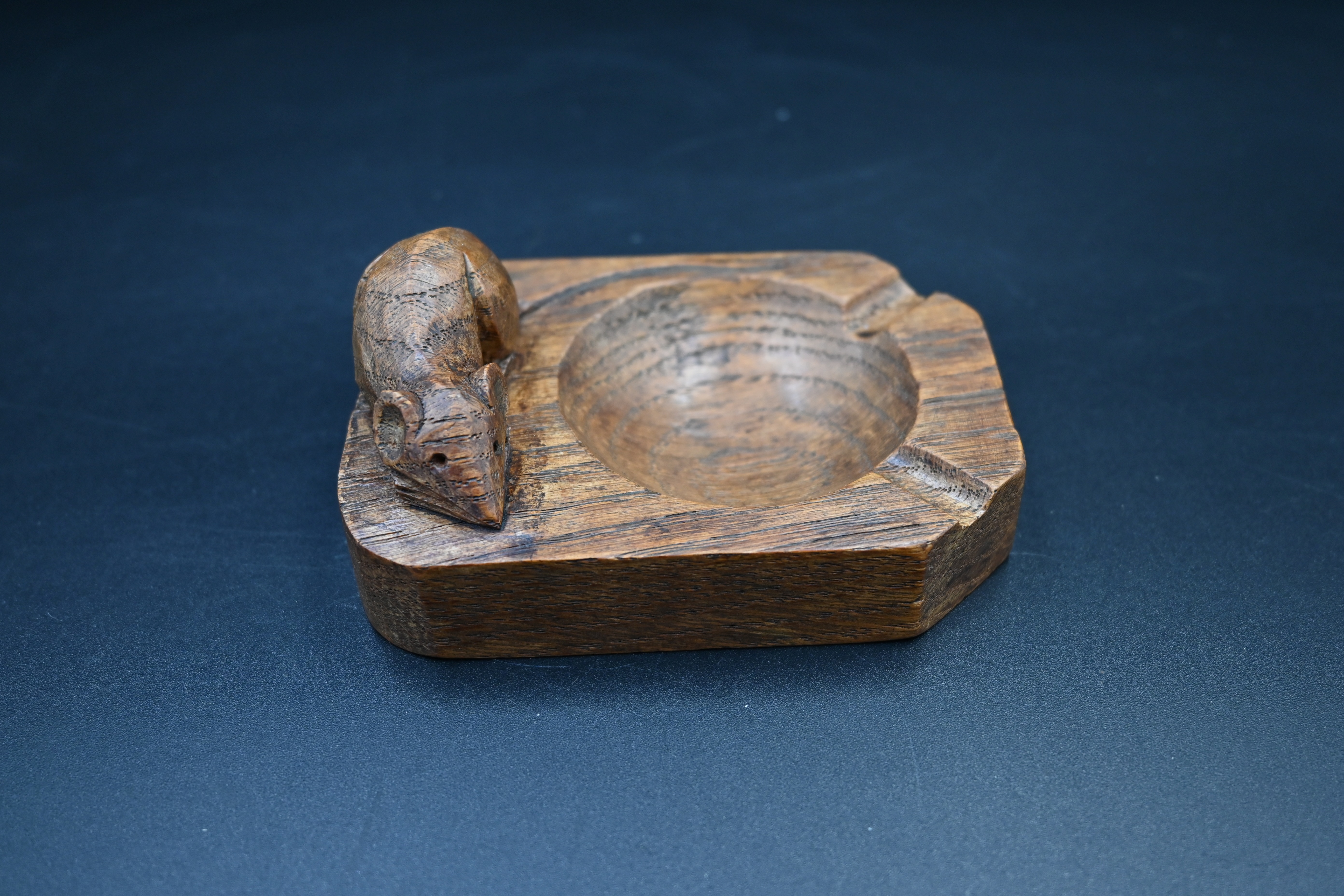 Mouseman - oak ashtray, canted rectangular form carved with a mouse signature, by the workshop of