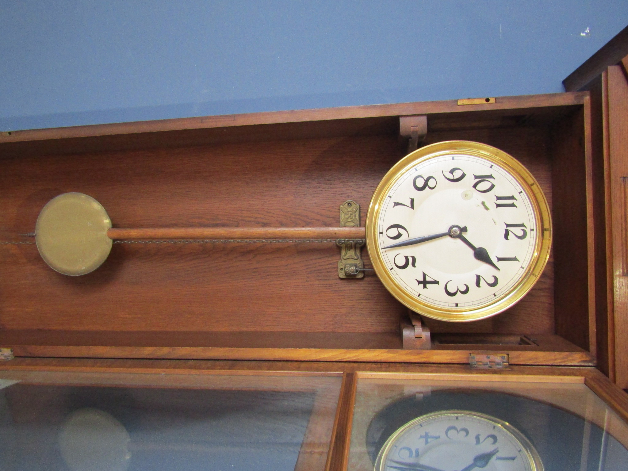 Early 20th Century Hamburg  American Clock Company longcase clock with weights and pendulum in oak - Image 6 of 11