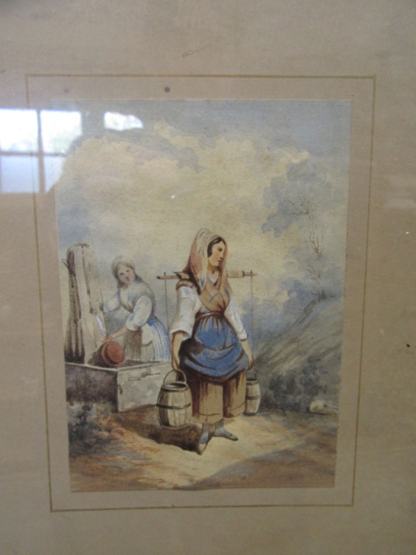 A watercolour of a water carrier, no signature 1810-1877 Norwich school artist? framing details on - Image 3 of 4
