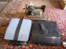Vintage Singer, typewriter and record player