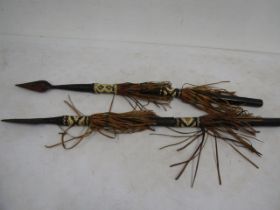 Pair leather decorated spears 85cmL