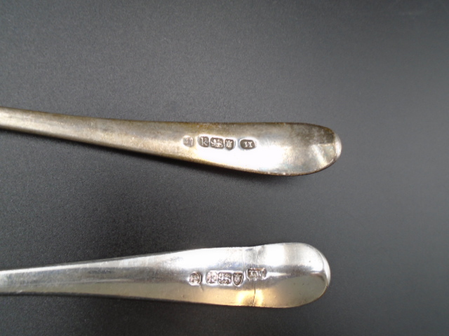 George III Silver spoon hallmarked London 1785 by Thomas Wallis (with duty mark) 55g and a George - Image 3 of 4