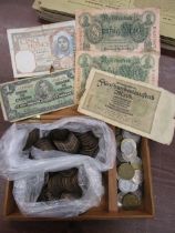 Mixed coinage inc Victorian pennies plus bank notes