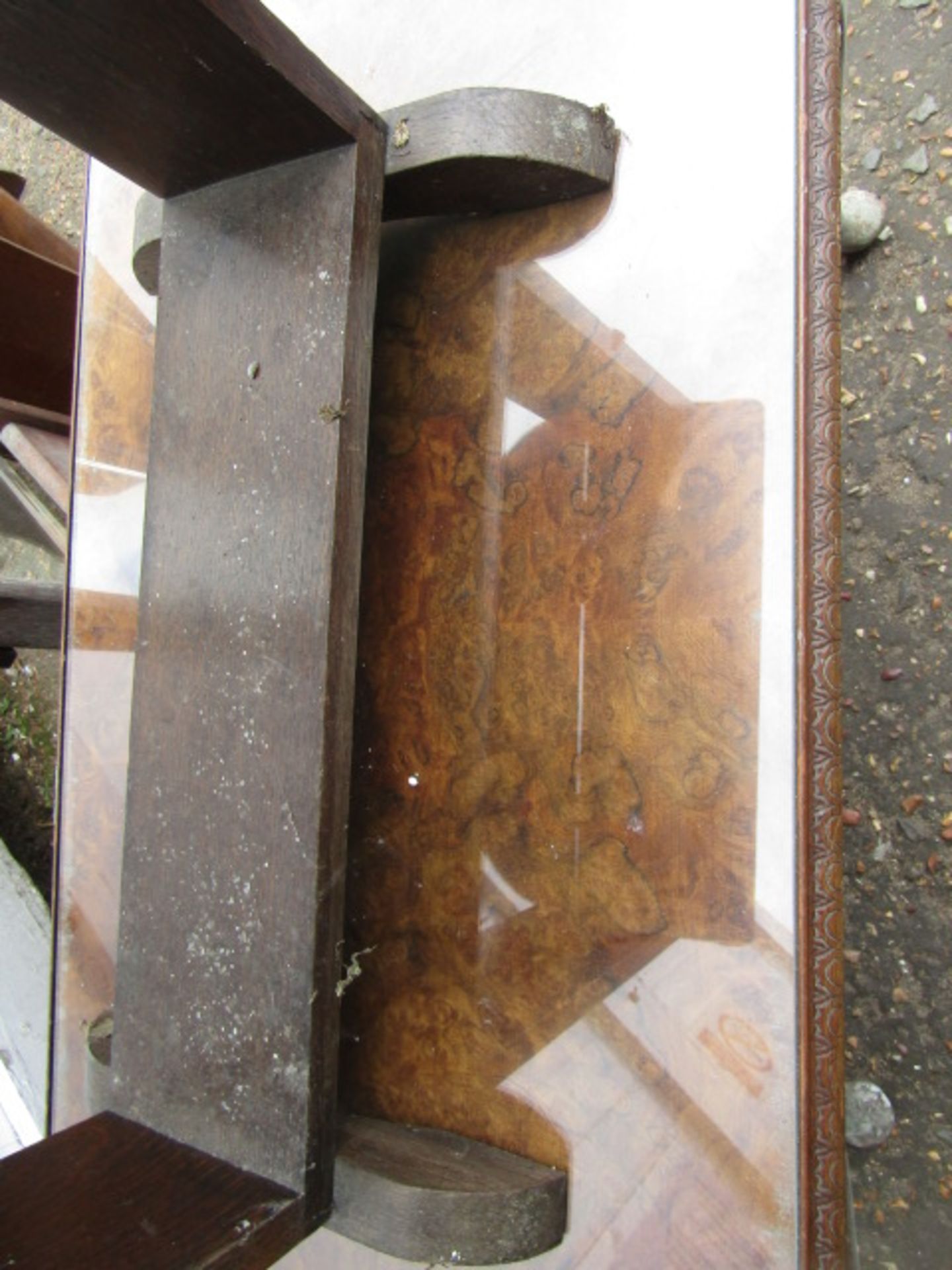 Bookcase, burr walnut veneer coffee table, drop leaf table and mirror - Image 3 of 6