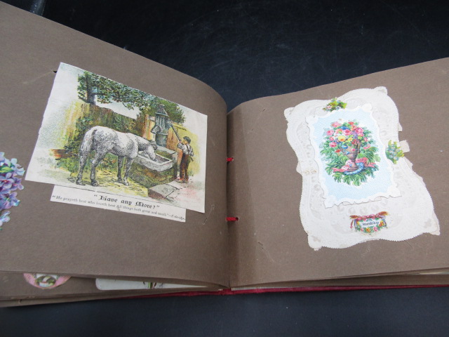 Victorian scrap book in red album 1880's - Image 15 of 18