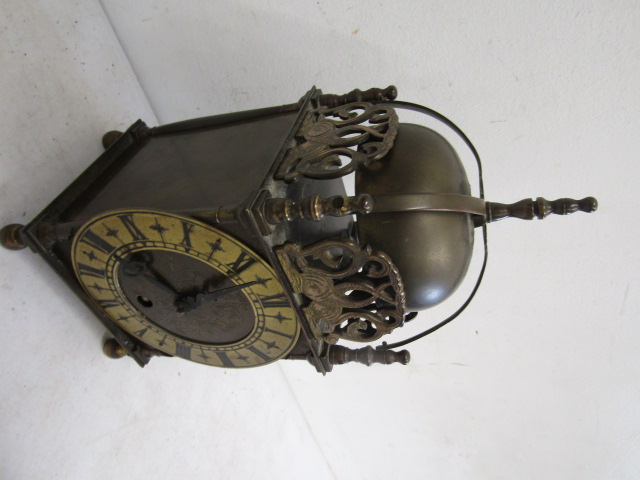 A brass Smiths 7 jewels lantern clock 26cmH not ticking - Image 2 of 4