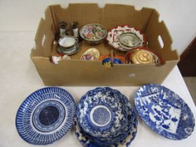 Oriental ceramics and 5 blue and white plates