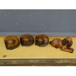 4 Wooden dog ornaments