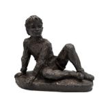 Karin Jonzen RBA FRBS, British 1914-1998 - Boy sitting; bronze resin, signed with initials on