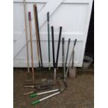 Garden tools to include hoes and rakes etc