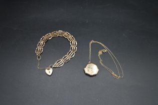 9ct gold gate bracelet together with a 9ct gold locket and chain total weight 8.45g